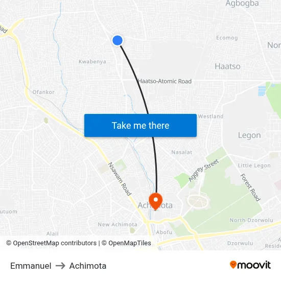 Emmanuel to Achimota map