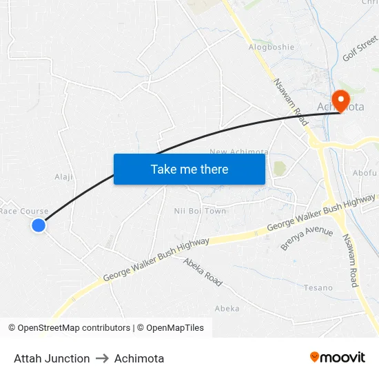 Attah Junction to Achimota map