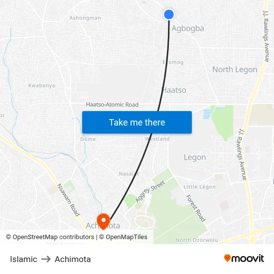 Islamic to Achimota map