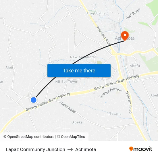 Lapaz Community Junction to Achimota map