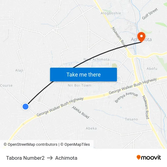 Tabora Number2 to Achimota map