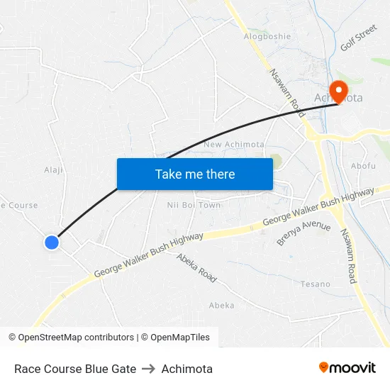 Race Course Blue Gate to Achimota map