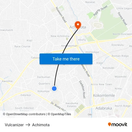 Vulcanizer to Achimota map