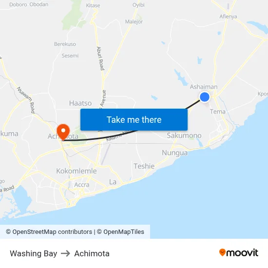Washing Bay to Achimota map