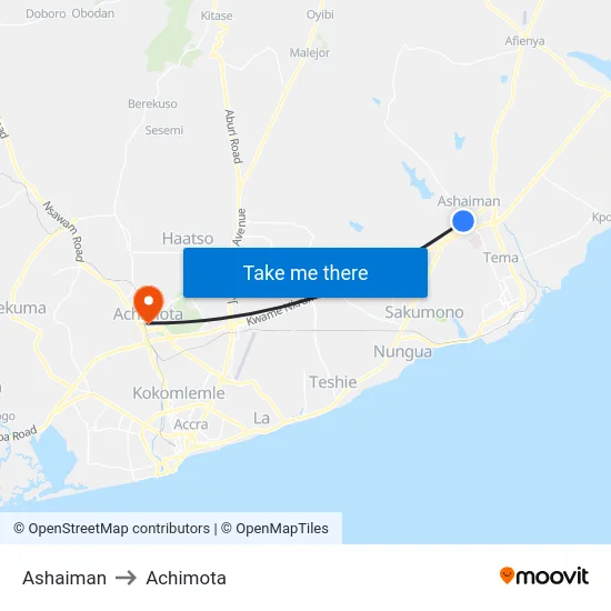Ashaiman to Achimota map