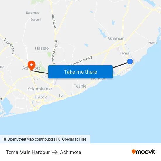 Tema Main Harbour to Achimota map