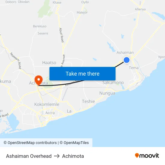 Ashaiman Overhead to Achimota map
