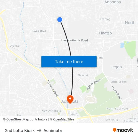 2nd Lotto Kiosk to Achimota map