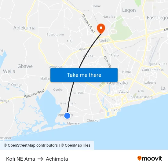 Kofi NE Ama to Achimota map