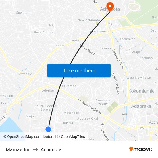 Mama's Inn to Achimota map