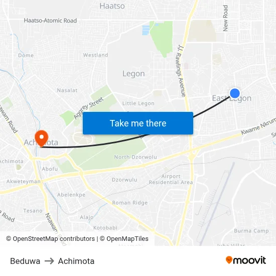 Beduwa to Achimota map