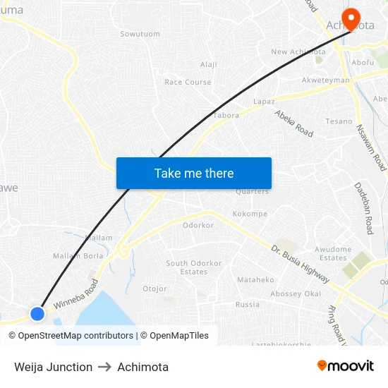 Weija Junction to Achimota map