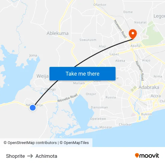 Shoprite to Achimota map