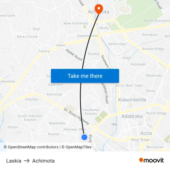 Laskia to Achimota map
