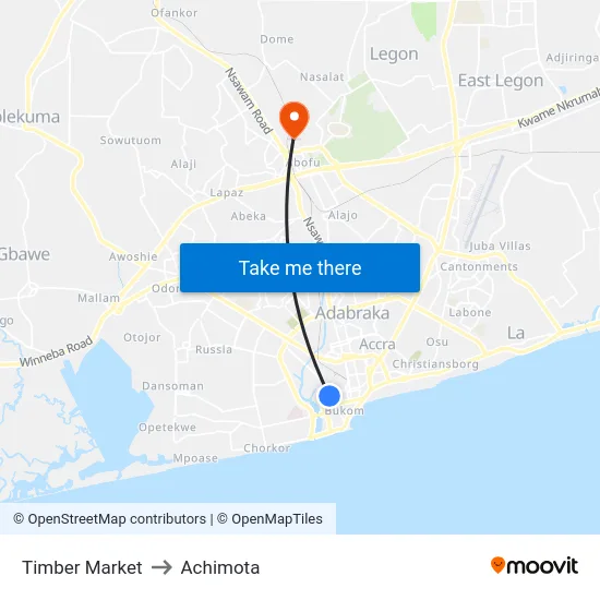 Timber Market to Achimota map