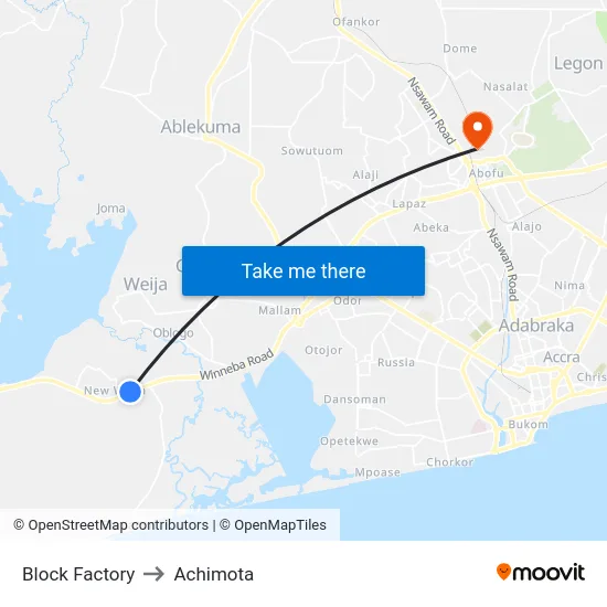 Block Factory to Achimota map