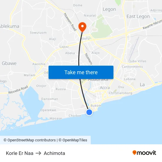 Korle Er Naa to Achimota map