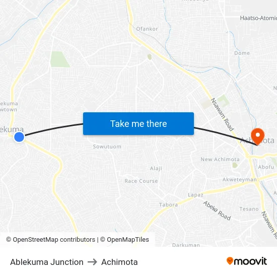 Ablekuma Junction to Achimota map