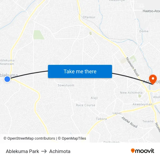 Ablekuma Park to Achimota map