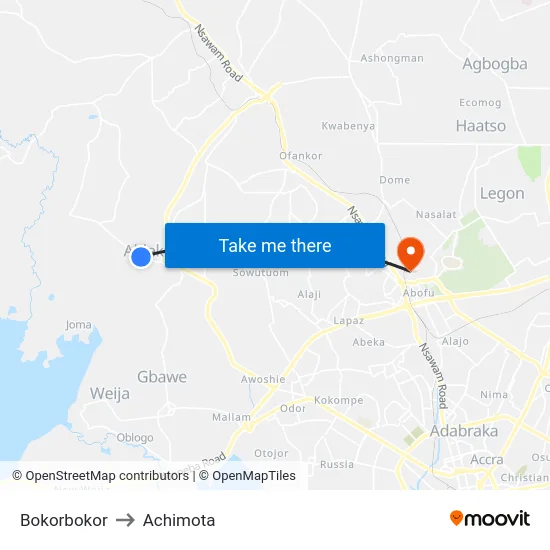 Bokorbokor to Achimota map