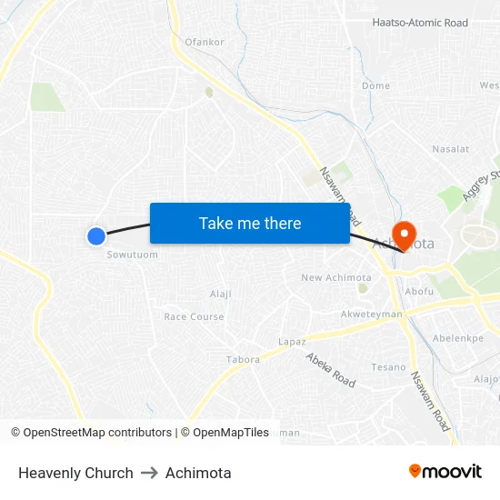Heavenly Church to Achimota map