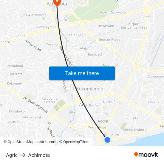 Agric to Achimota map