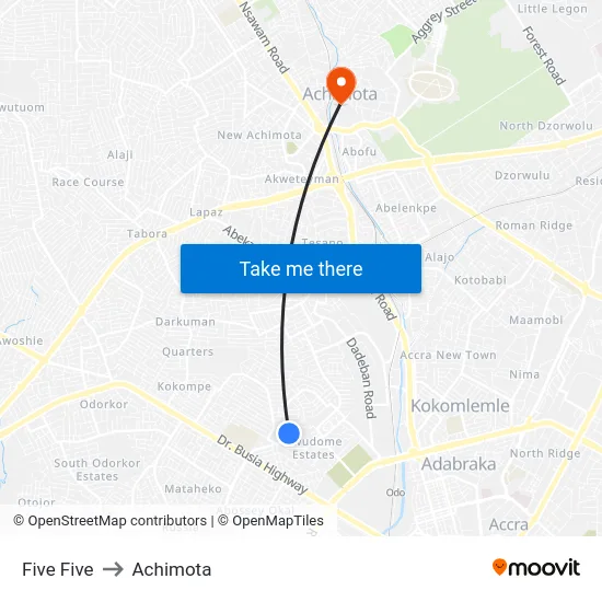 Five Five to Achimota map