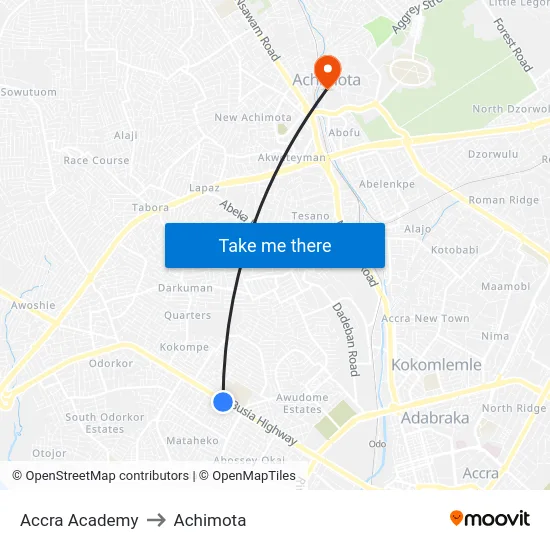 Accra Academy to Achimota map