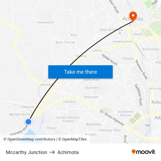 Mccarthy Junction to Achimota map