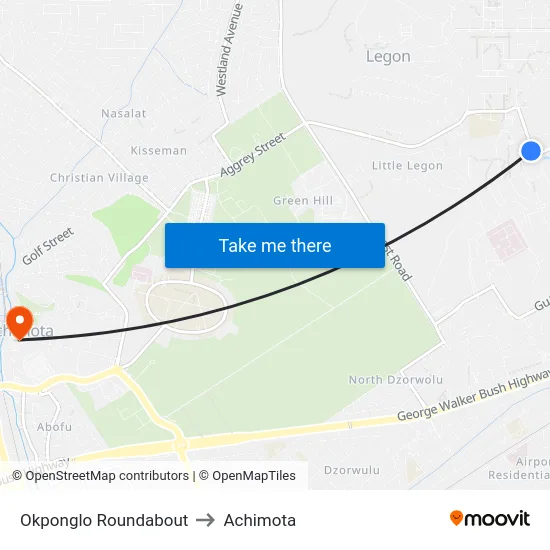 Okponglo Roundabout to Achimota map