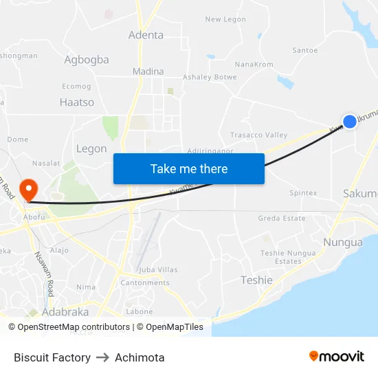 Biscuit Factory to Achimota map