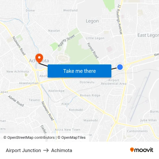 Airport Junction to Achimota map