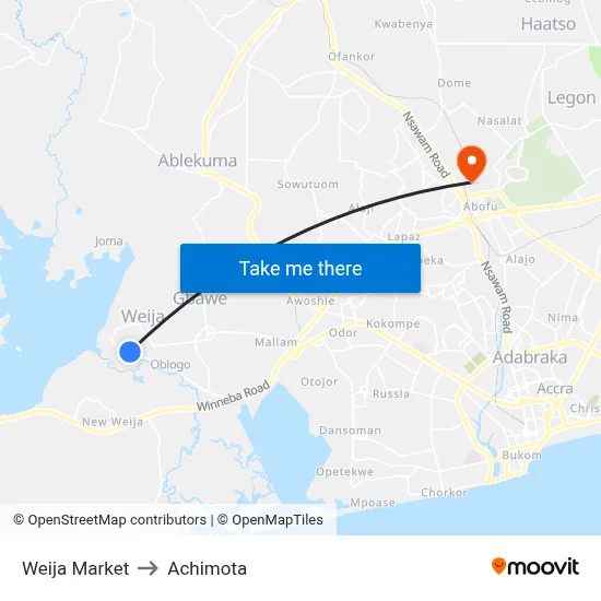 Weija Market to Achimota map