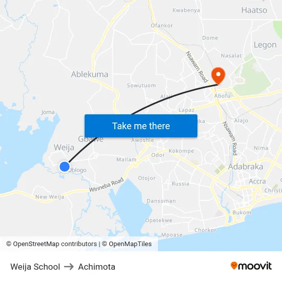 Weija School to Achimota map
