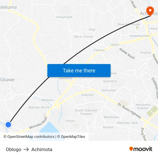 Oblogo to Achimota map