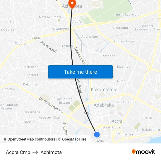 Accra Cmb to Achimota map