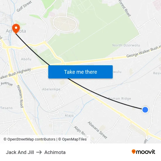 Jack And Jill to Achimota map