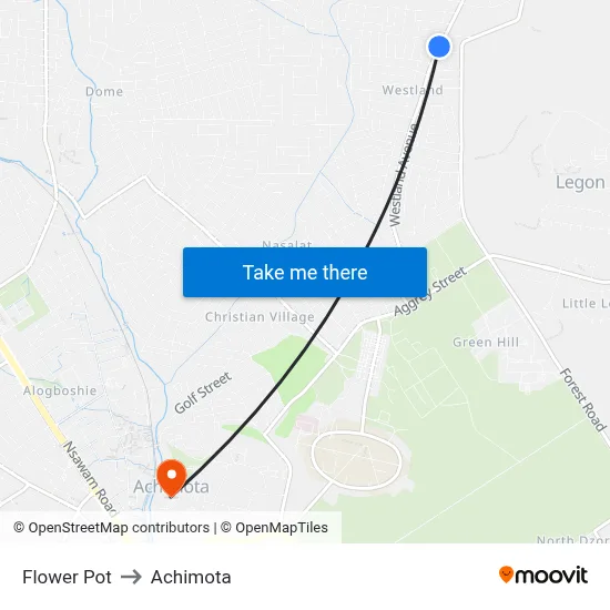 Flower Pot to Achimota map