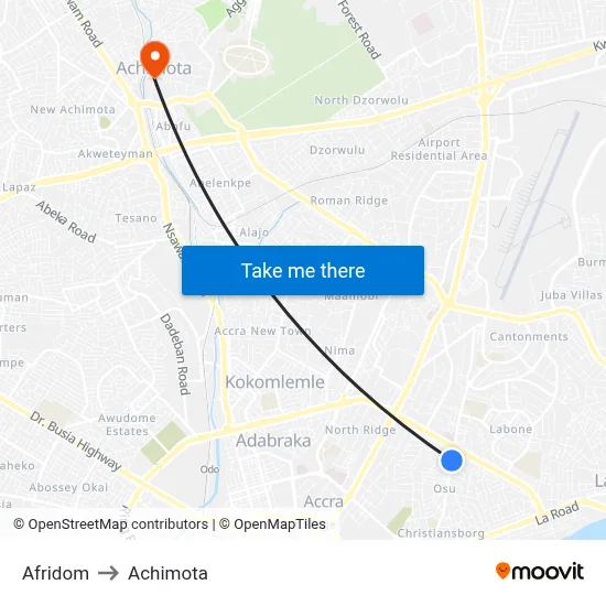 Afridom to Achimota map