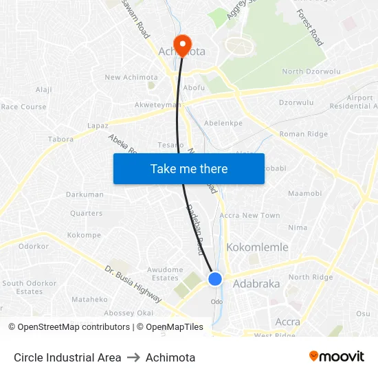 Circle Industrial Area to Achimota map