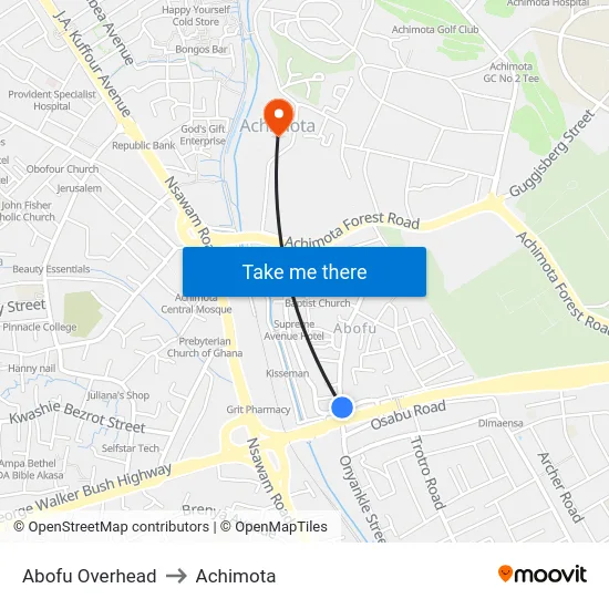 Abofu Overhead to Achimota map