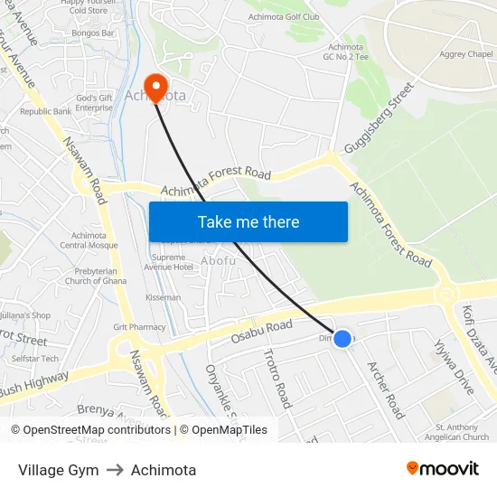 Village Gym to Achimota map