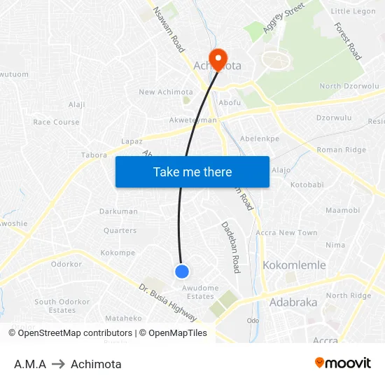 A.M.A to Achimota map