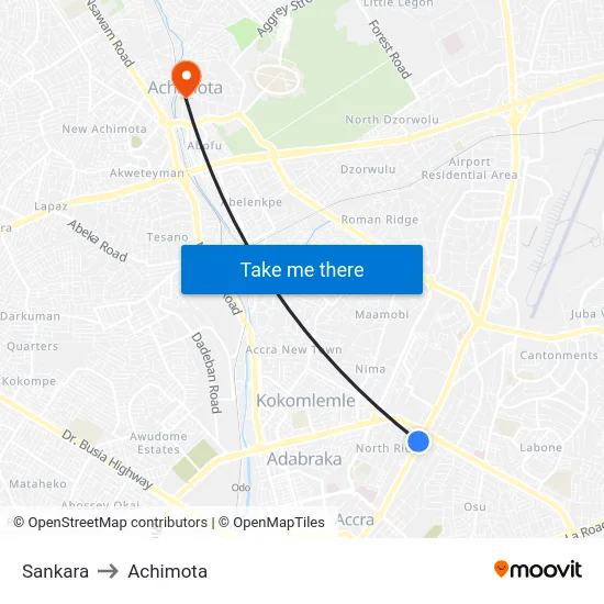 Sankara to Achimota map