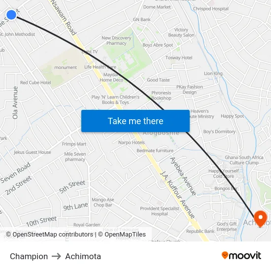 Champion to Achimota map