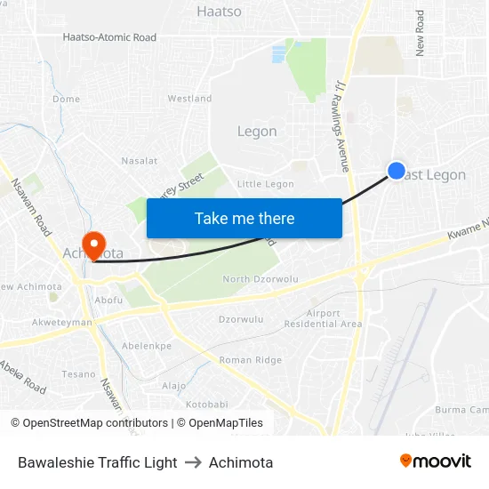 Bawaleshie Traffic Light to Achimota map