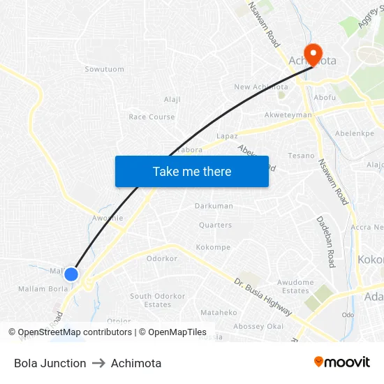 Bola Junction to Achimota map