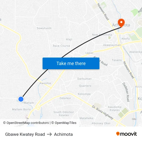 Gbawe Kwatey Road to Achimota map