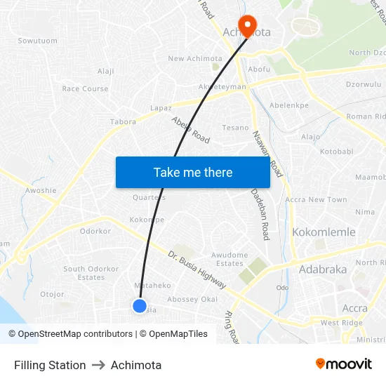 Filling Station to Achimota map