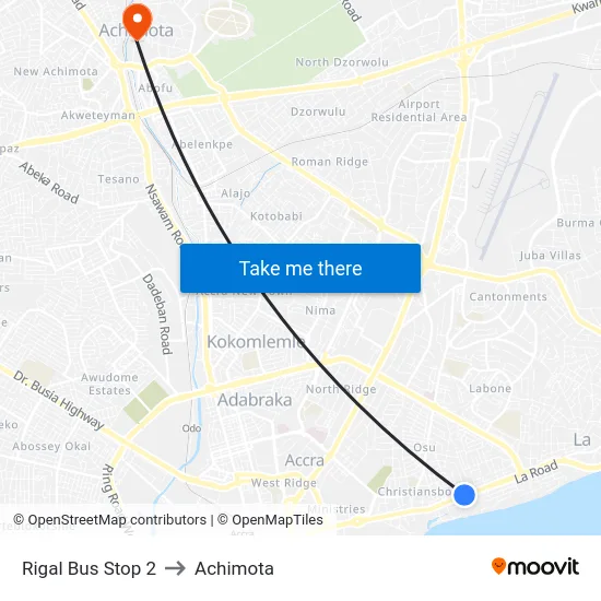 Rigal Bus Stop 2 to Achimota map